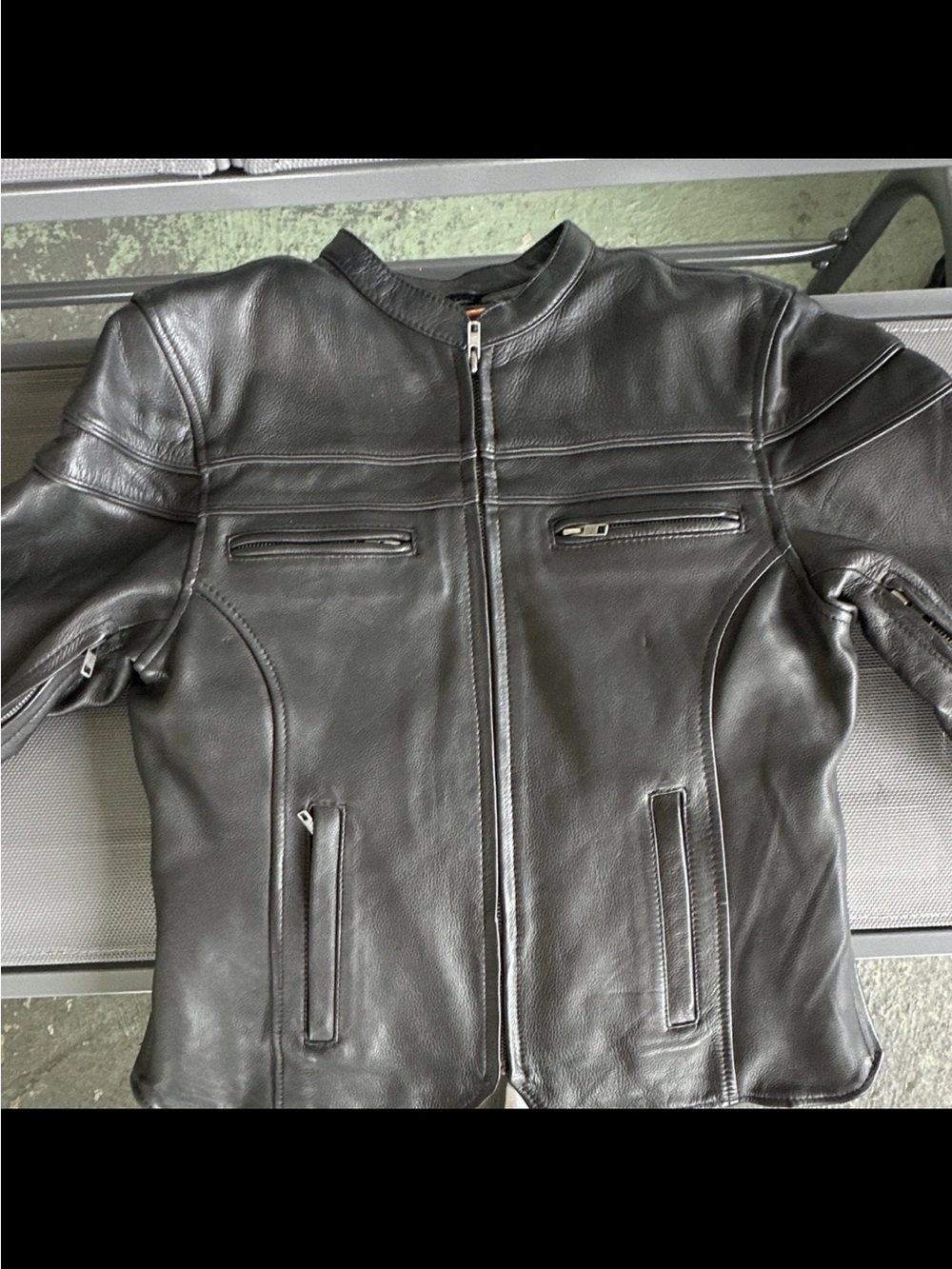 First Classics women’s leather motorcycle jacket with removable liner. Size M
